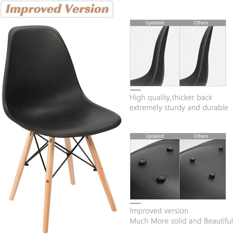 Furmax Pre Assembled Modern Style Dining Chair Mid Century Modern DSW Chair, Shell Lounge Plastic Chair for Kitchen, Dining,Bedroom, Living Room Side Chairs Set of 4 (Black)
