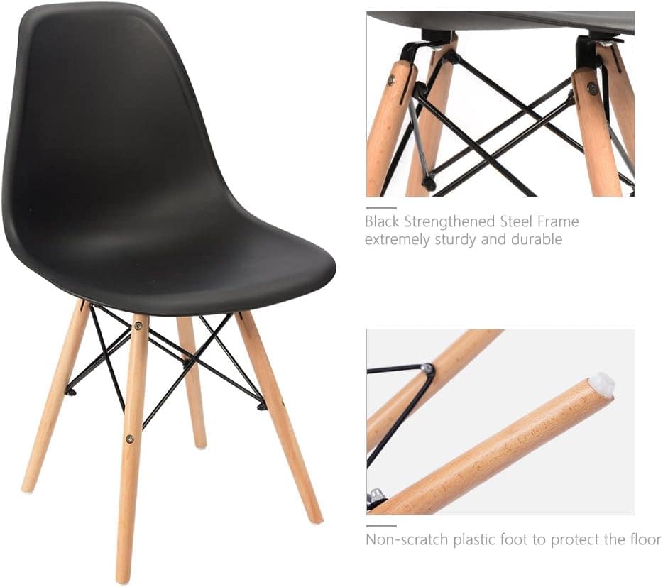 Furmax Pre Assembled Modern Style Dining Chair Mid Century Modern DSW Chair, Shell Lounge Plastic Chair for Kitchen, Dining,Bedroom, Living Room Side Chairs Set of 4 (Black)