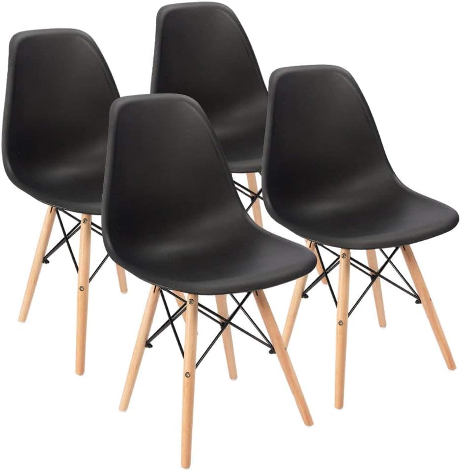 Furmax Pre Assembled Modern Style Dining Chair Mid Century Modern DSW Chair, Shell Lounge Plastic Chair for Kitchen, Dining,Bedroom, Living Room Side Chairs Set of 4 (Black)