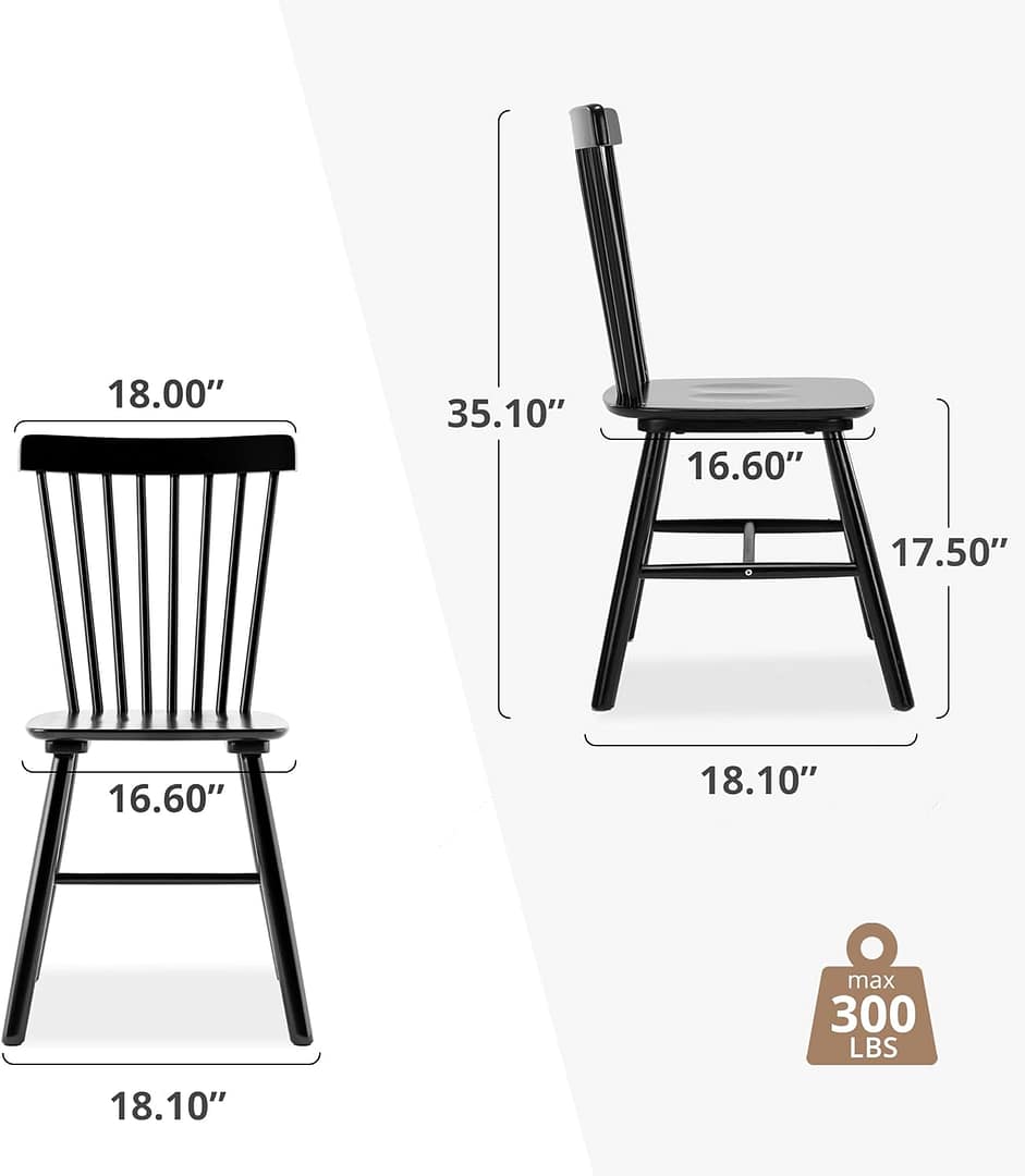 LUE BONA Windsor Dining Chair Set of 4, Spindle Back Wooden Chairs for Kitchen and Dining Room, Black