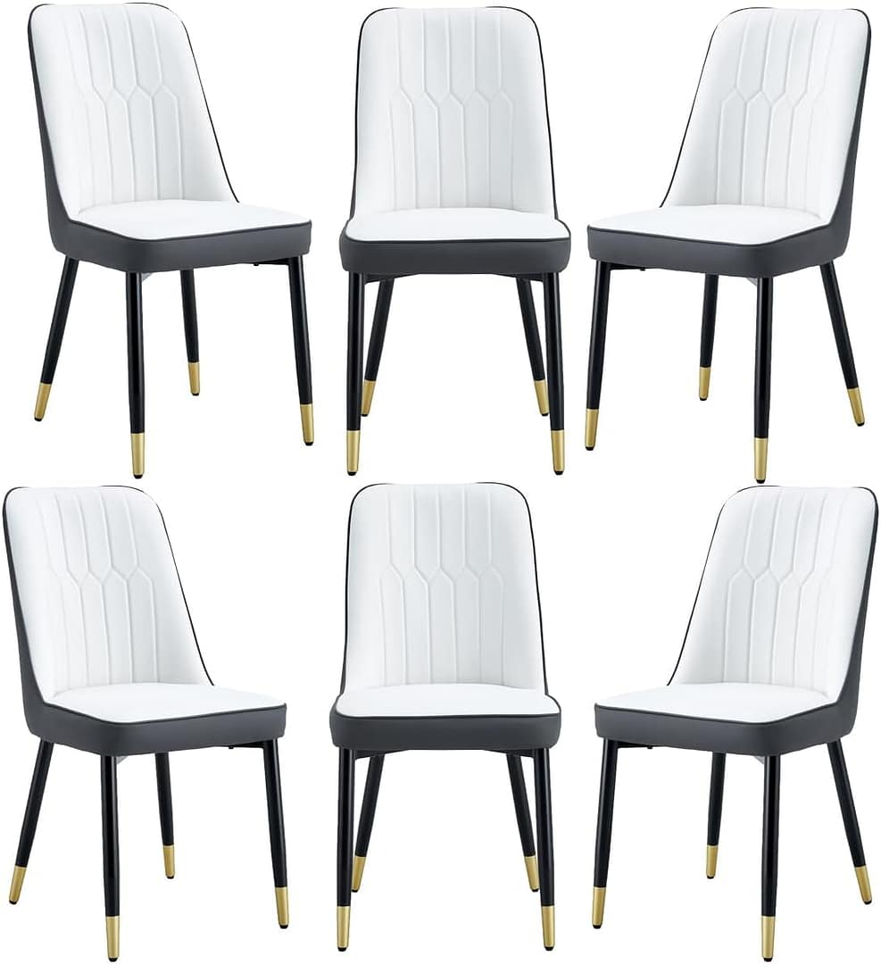 Dining Chairs Set of 6Modern Dining Chairs, Equipped with PU Leather Backrest Cushions and Black Metal Legs, Suitable for Restaurants, Kitchens, and Bedrooms Dining Room Chairs