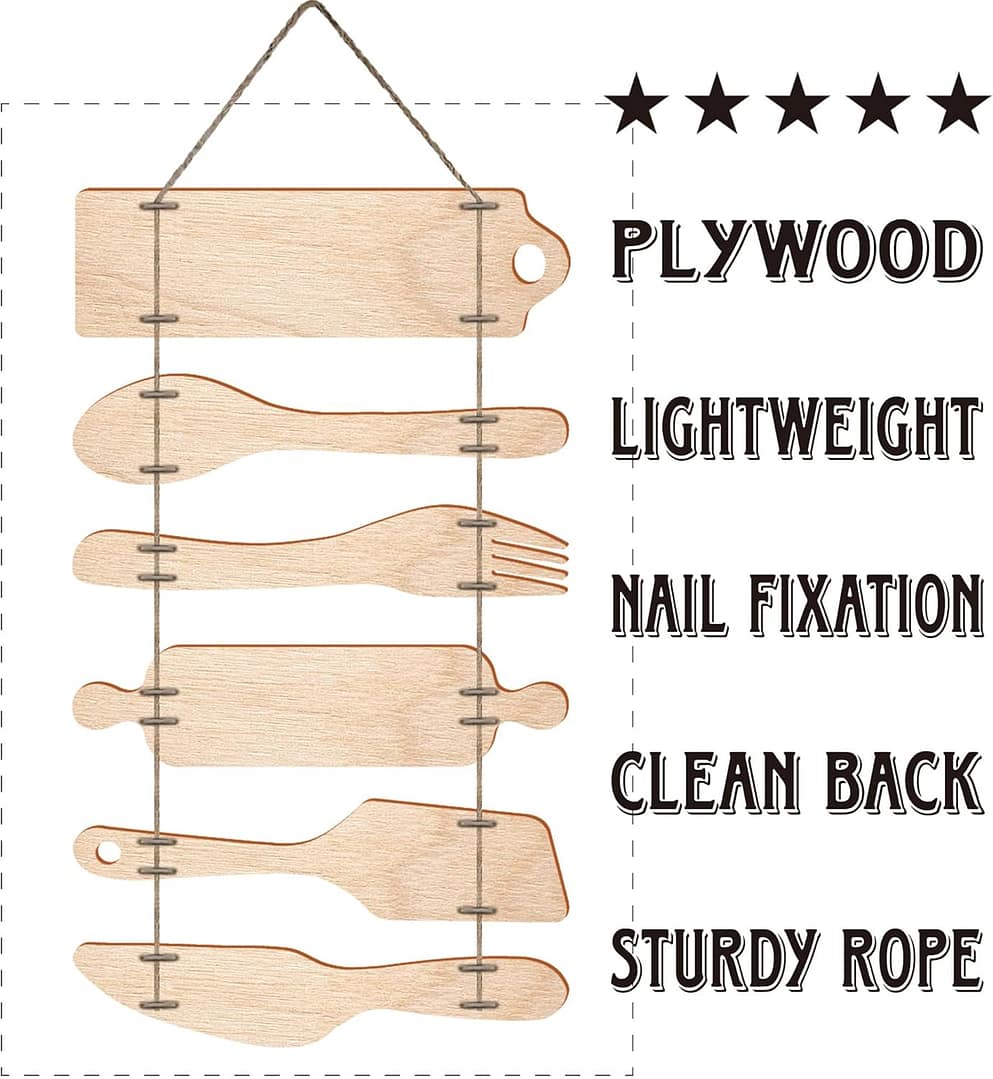 Bless the Food Before Us Farmhouse Kitchen Wall Decor – Dining Room Decorations Collage Wall Art in Neutral Grey Color – Wooden Rustic 6pcs Roped Sign 25×14 Inches Vertical